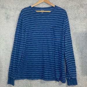 J.Crew Shirt Mens XL Blue Long Sleeves Stripes Crew Neck Pocket‎ T Shirt Casual